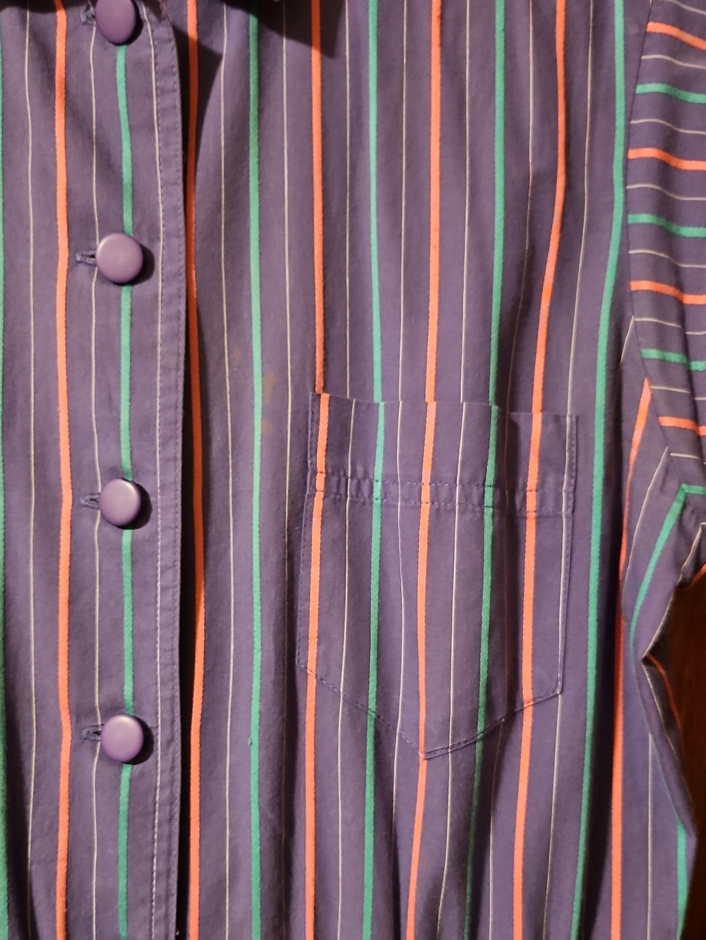 Vintage Liz Claiborne Purple Pink Teal Striped Cotton Midi Dress Size 6 - Picture 5 of 7